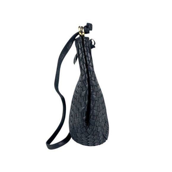 Authentic Bottega Veneta Intrecciato Nappa Shoulder Bag Purse Navy Black Leather - Picture 2 of 9